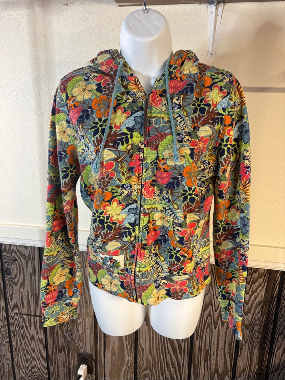 Disney Floral Zip Hoodie in Green, Orange, Yellow, Blue